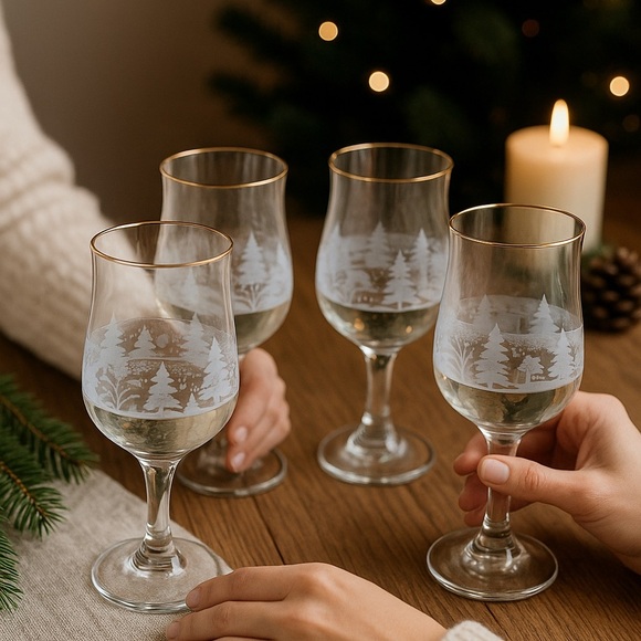 Vintage Libbey Arby's Winter Wonderland Wine Glasses Set of 4 - Picture 1 of 5